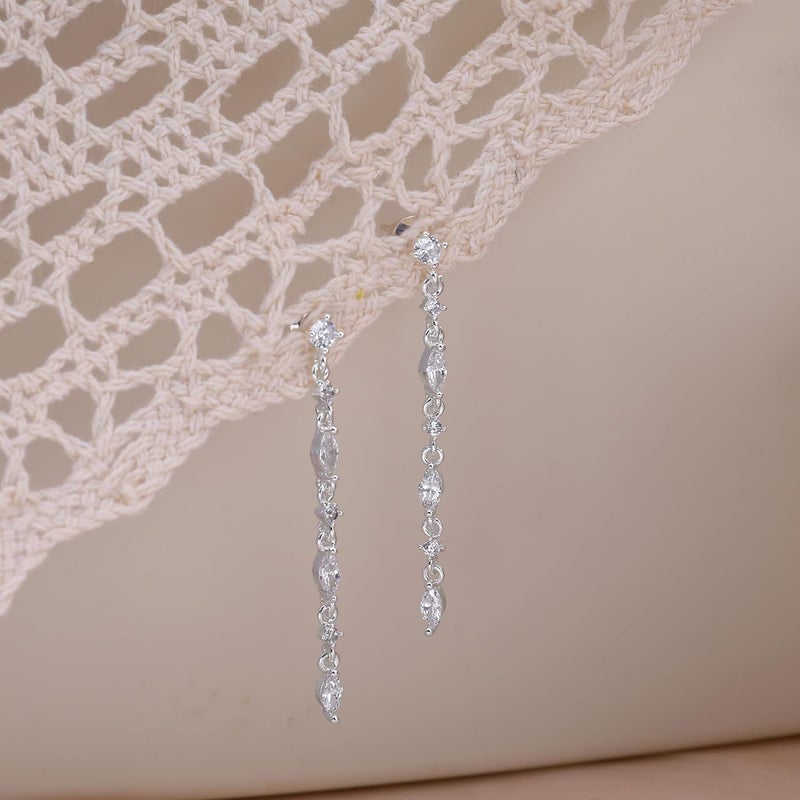 SELFROSE Store Silver Earrings for Women,Dainty Dangle Earrings Silver Plated Drop Earrings for Women Trendy Hypoallergenic CZ Stud Earrings Wedding Pearl Earrings Dangling Cute Small Hoop Earrings Jewelry - Image 5